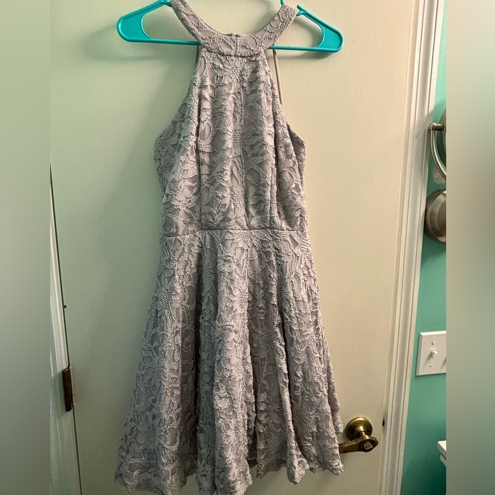 Elegant Purple/Gray Glitter Floral Lace Dress